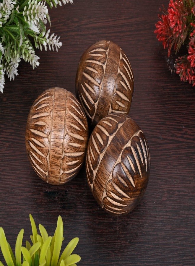 EDHAS Decorative Mango Wood Round Balls Set of 3 for Centerpiece or Individual Use Ideal for Use in Tray Bowl or Basket Decor - Image 2